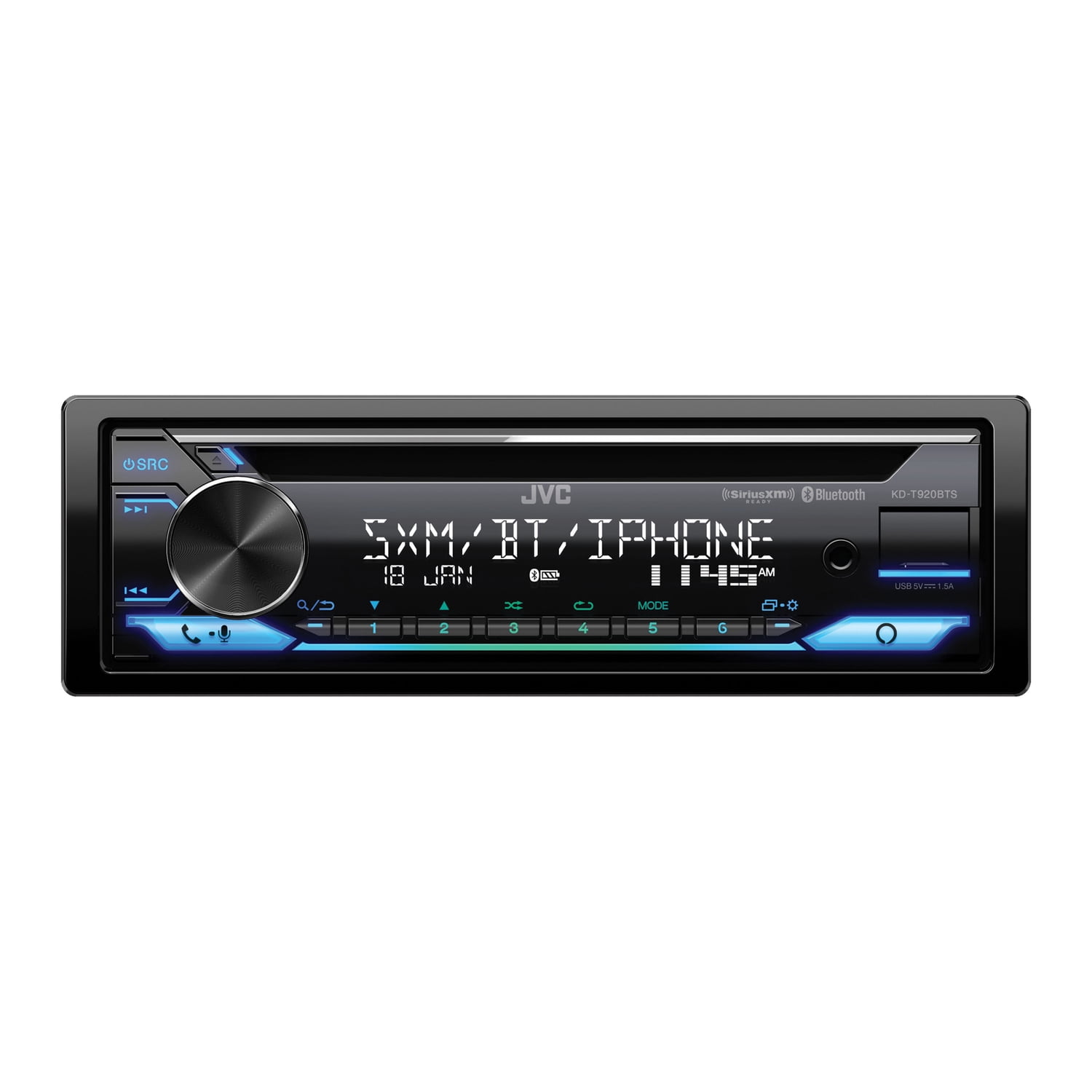 JVC KD-T920BTS Car In-Dash Unit, Single-DIN CD Receiver with Bluetooth, Alexa Built-in, and SiriusXM Ready