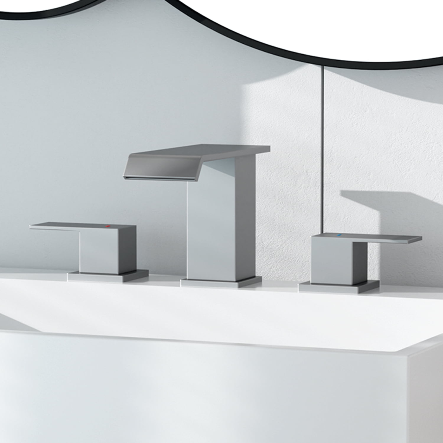 Curve 8 in. Waterfall Widespread 2-Handle Bathroom Faucet, 3-Hole Sink Faucet with Pop-Up Drain, Brushed Nickel