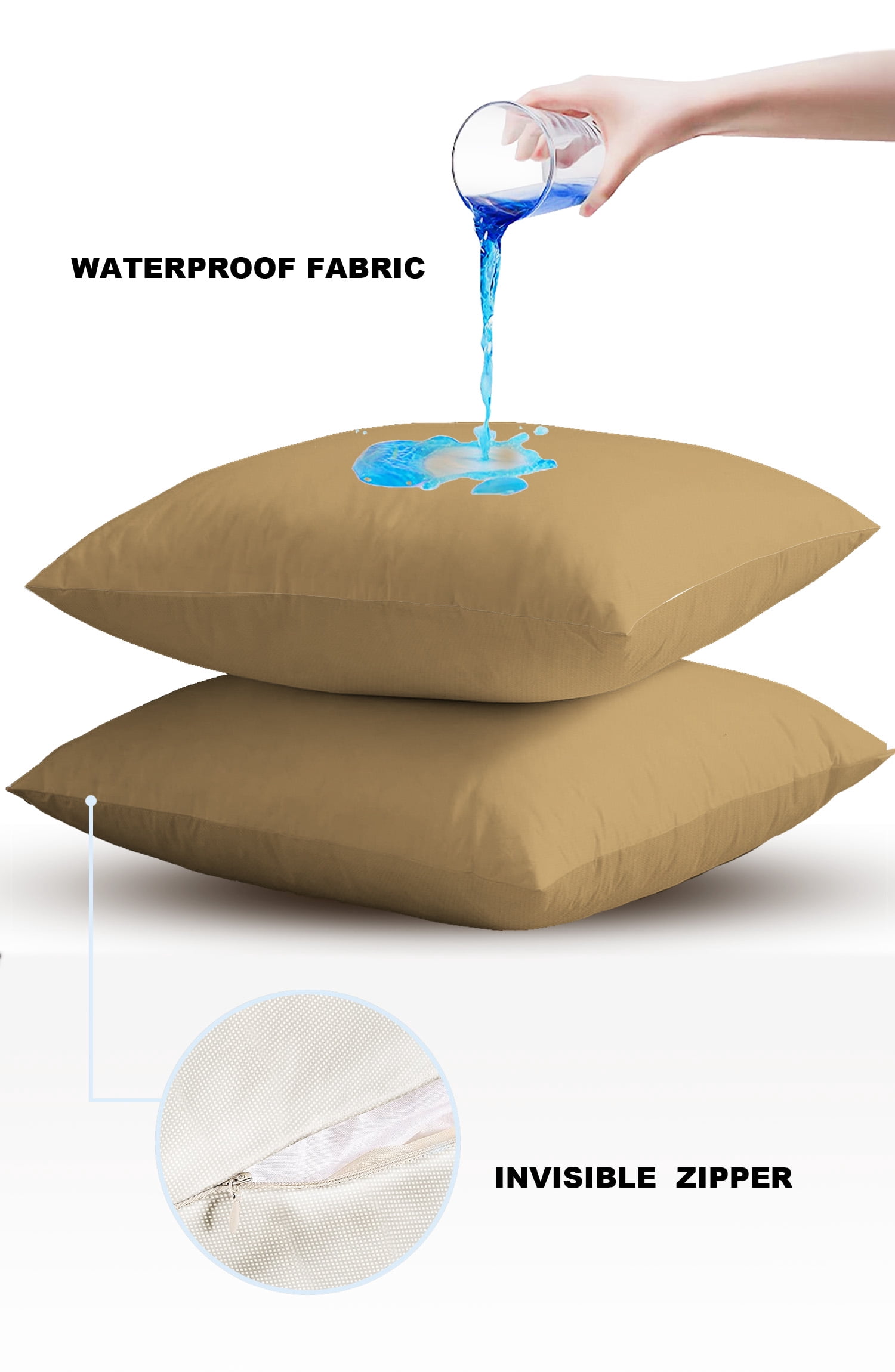 Outdoor Waterproof Throw Pillow Covers Set of 2 Solid Color Decorative Pillowcases Square Outdoor Pillows Cushion Case 16x16 Inch Khaki Farmhouse Vintage Patio Pillows for Couch Sofa Bed Garden