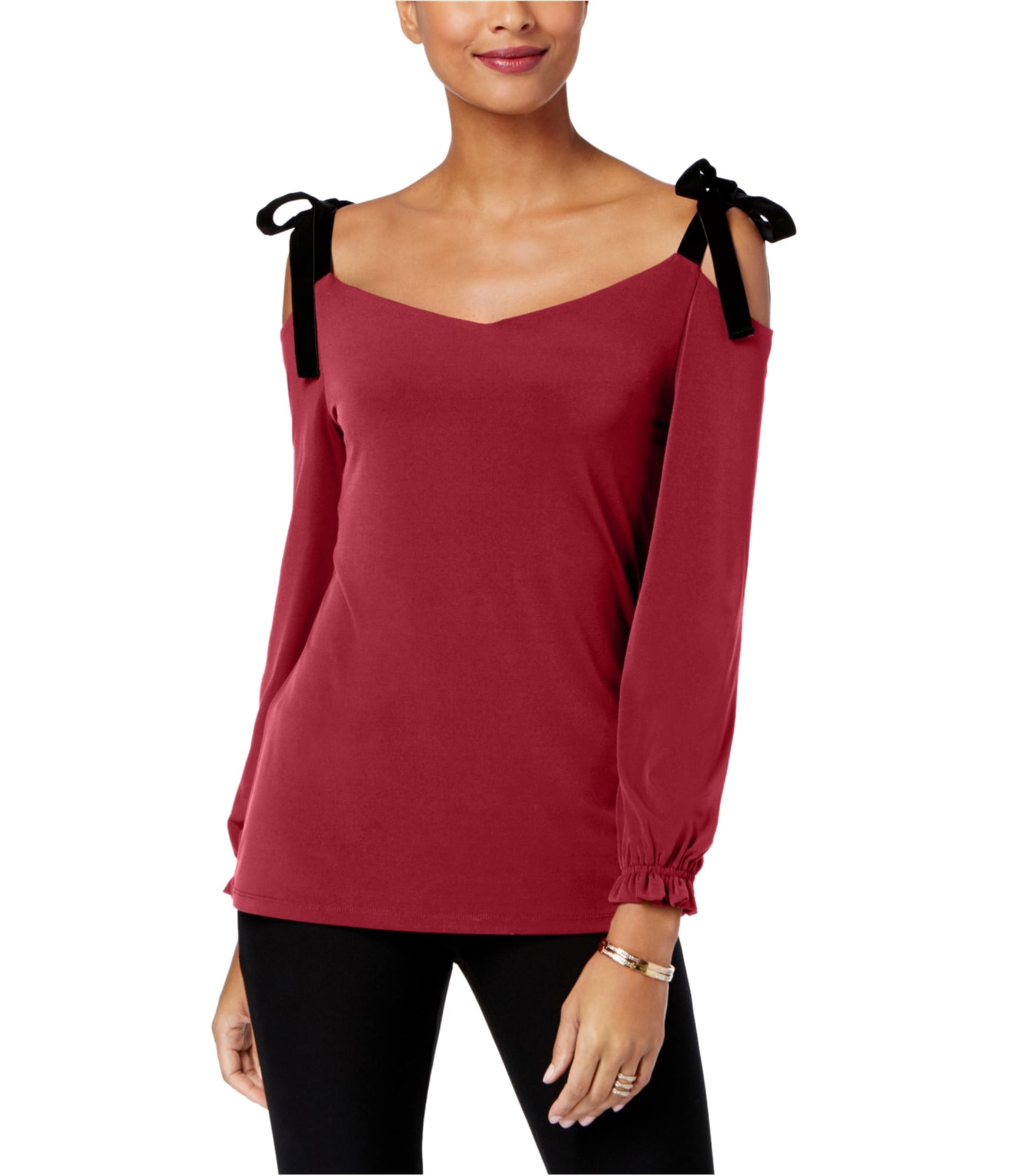 Michael Kors MICHAEL KORS Womens Red Cold Shoulder Tie Long Sleeve V Neck Evening Top Size S