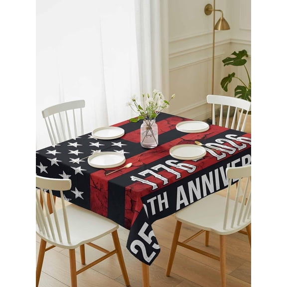 250th Anniversary Rectangle Tablecloth 60x84 Inches, Red USA Flag Independence Day 4th Waterproof Oil-Proof Table Cloth Table Cover for Dinner, Picnic, Indoor/Outdoor Party