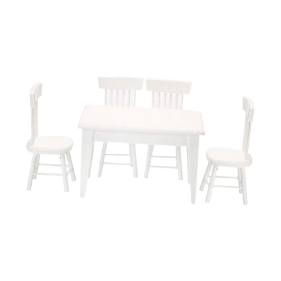 Wooden Dollhouse Furniture Set 1/12 Dollhouse decor Accessory Dolls House Furniture Model Dining Table with Chairs for House