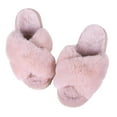 thumbnail image 3 of Litfun Women's Fuzzy Slippers Plush Cross Band Open Toe House Thick Sole Slippers, Pink, Size 7-8, 3 of 7
