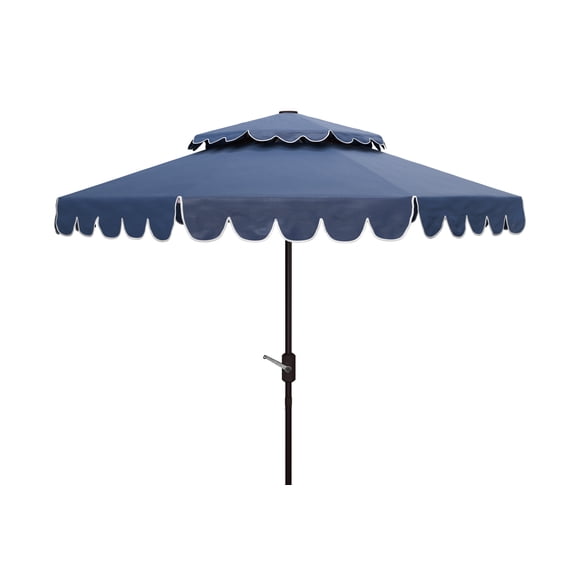 SAFAVIEH Outdoor Collection Venice 9-Foot Round Double Top Umbrella Navy/White
