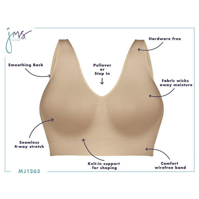Just My Size Women's Pure Comfort Lace Back Closure Wirefree Bra MJ1271,  Sheer Latte, 38D at  Women's Clothing store