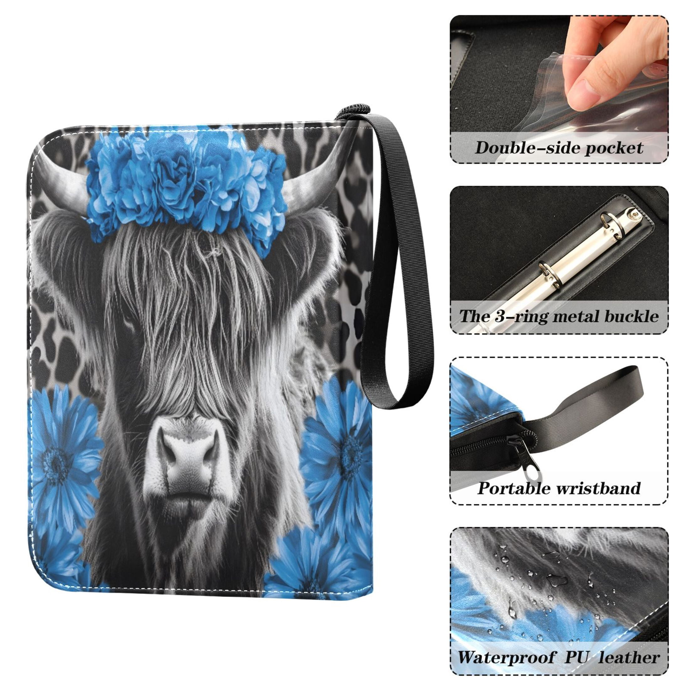 ALAZA Highland Cattle Leopard Trading Card Binder 4 Pocket Cards Collection Album 400 Folder Holder