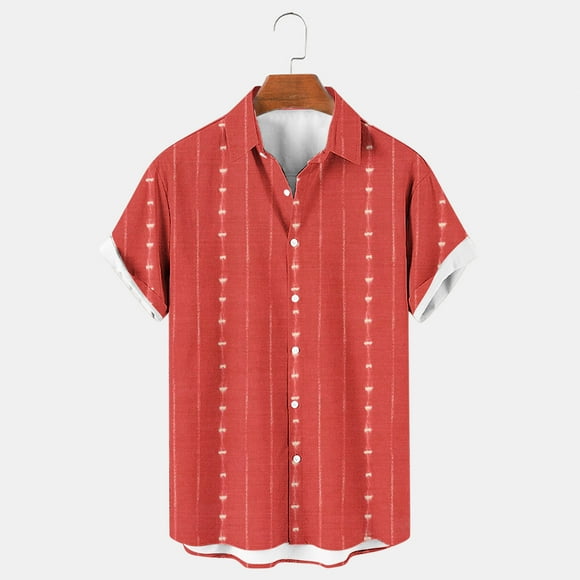 Xysaqa Men's Hawaiian Shirts Mens Striped Vintage Casual T-Shirts Short Sleeve Button Up Shirts for Men Regular Summer Beach Shirts M-3XL