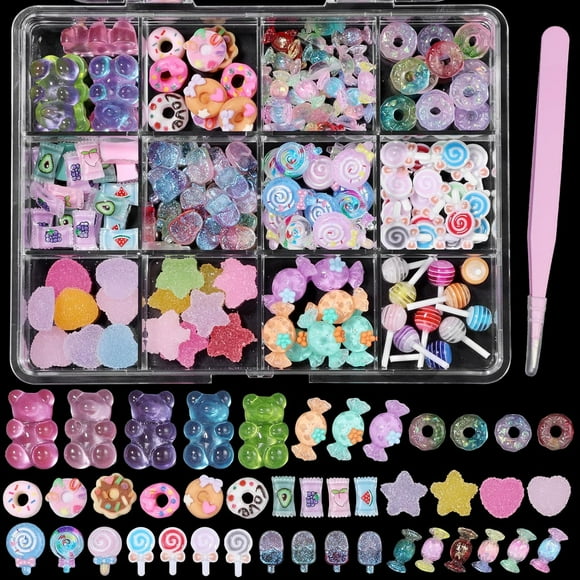 3D Candy Nail Charms for Acrylic Nails, Multi Color Lollipop Donuts Bears Sweet Cute Nail Charms, Star Heart Gummy Candy Jewelry Nail Charms for Nail Art DIY Decorations Design