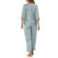thumbnail image 3 of INSPIRE CHIC Women's Satin Pajama Set Half Sleeve Lace Top with Long Pants 2 Piece Sleepwear Sets L Blue, 3 of 6