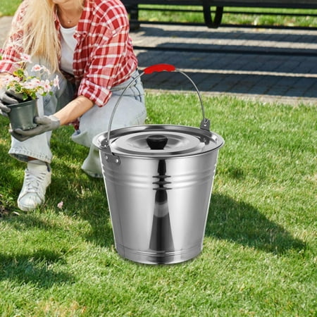

CUTICATE Ice Bucket Stainless Steel Bucket with Lid Beverage Tub Easily to Clean Ice Pail Bucket for Entertaining Restaurant BBQ 34cm 16L