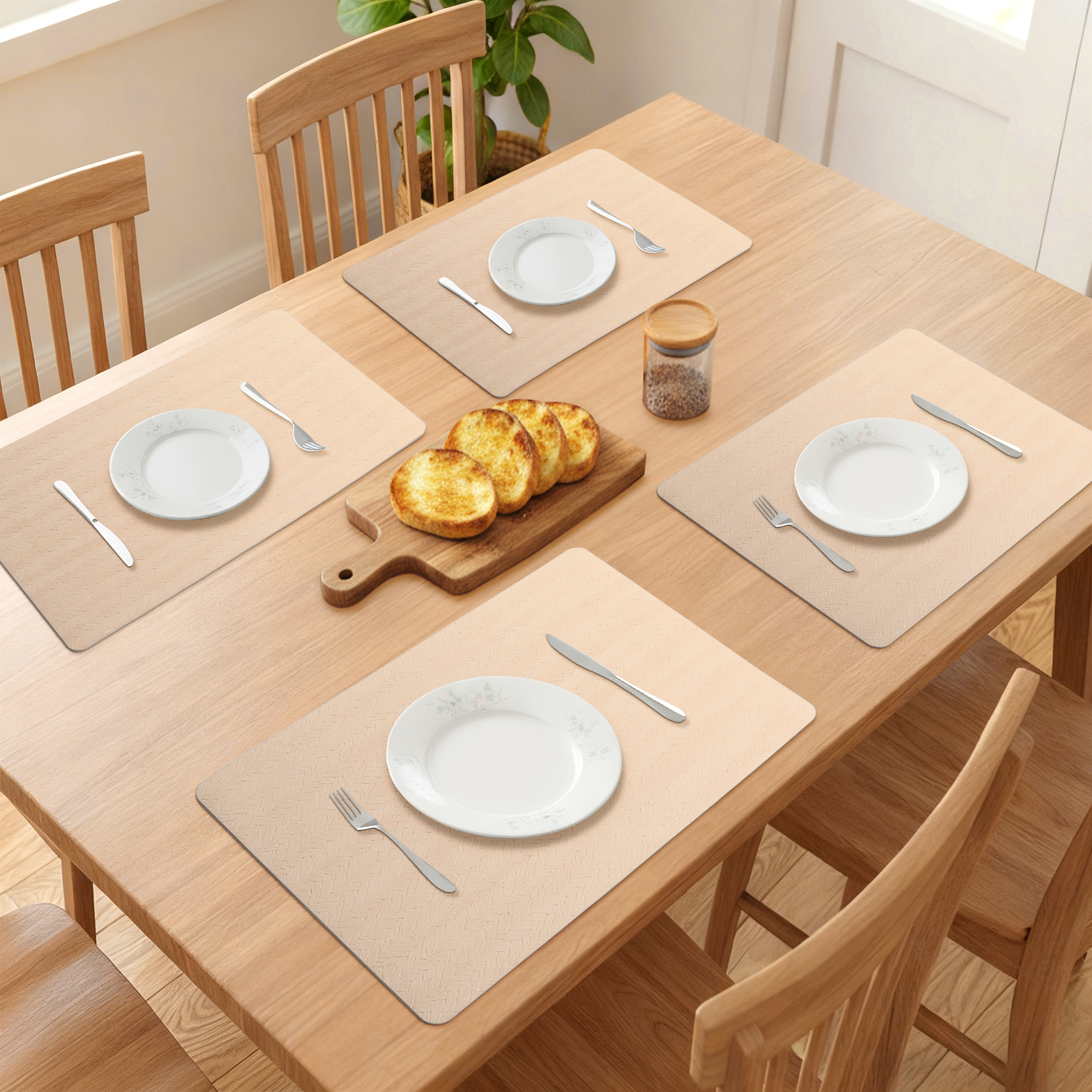 Placemats Set of 6 Leather Placemats for Kitchen Dining Table Decor Table Placemats Imitation Weaving Table Mat Beige 17.7*11.8inch