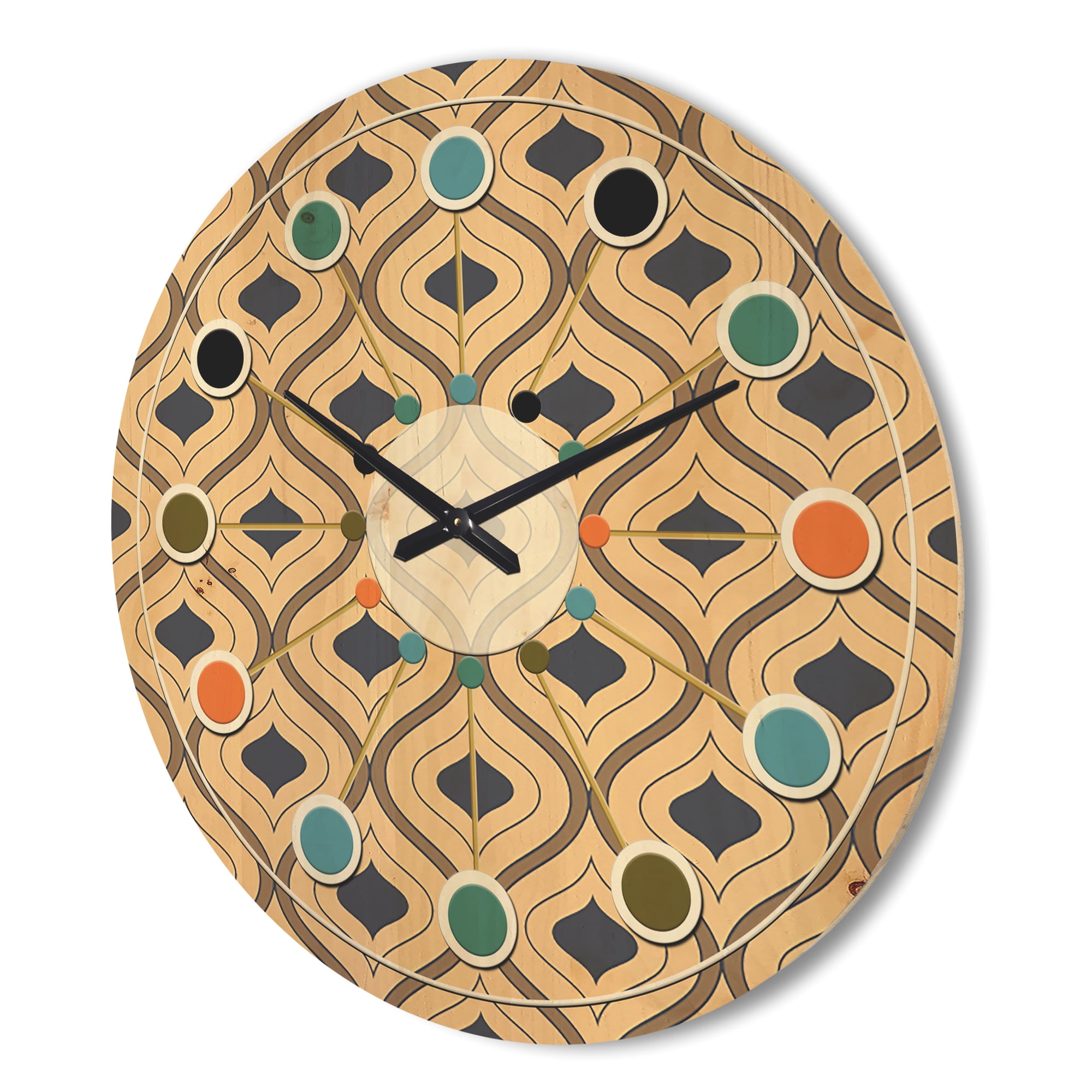 Designart 'Ornamental Retro Design VII' Mid-Century Modern Wood Wall Clock
