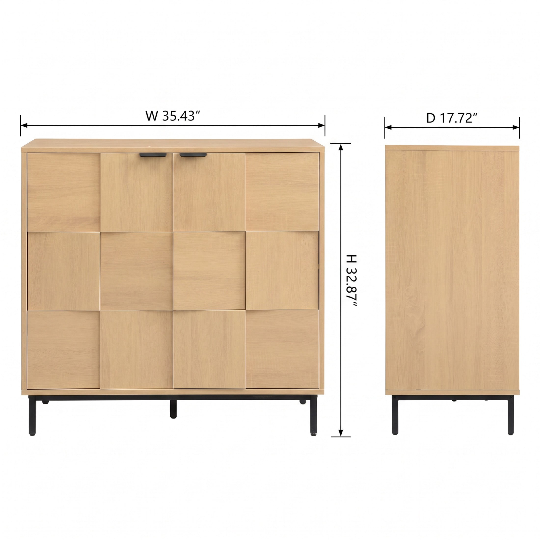 Christopher Knight Home 35" Checkered Accent Cabinet, 2-Door Storage Sideboard with Metal Legs, Light Oak