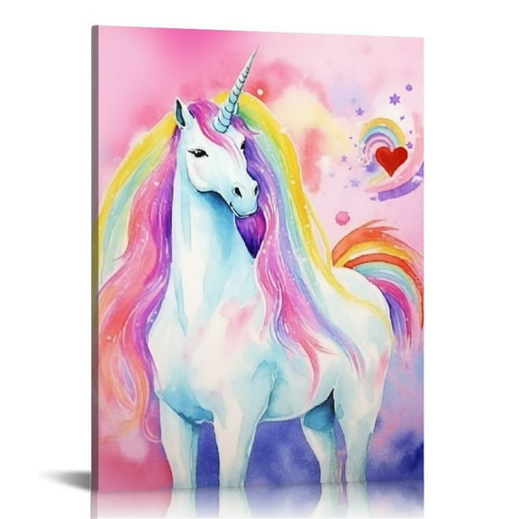 COMIO  Rainbow Unicorn Wall Art for Girls Room Canvas Painting Stretched and Framed  Set of  for Nursery Children Kids Bedroom Decor