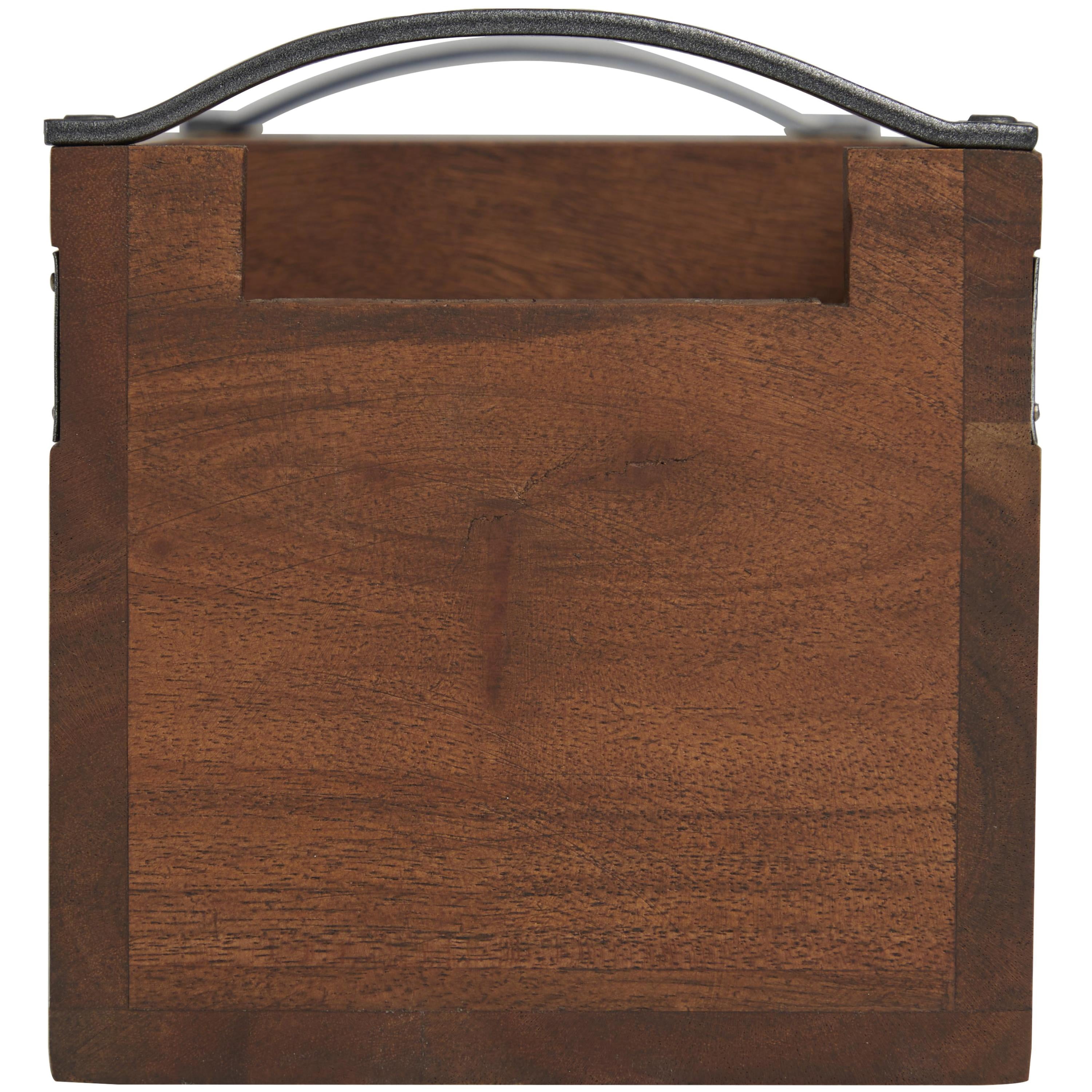 DecMode 12" x 5" Brown Wood 3 Section Tray with Black Metal Handles, 1-Piece