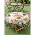 thumbnail image 4 of Outdoor Tablecloth with Umbrella Hole for Patio/Picnic/Party/Camping, Orange Flowers Waterproof Table Cloth Round Cover Washable, Spring Watercolor Botanical Floral Leaf Plant (Dia 60"), 4 of 9