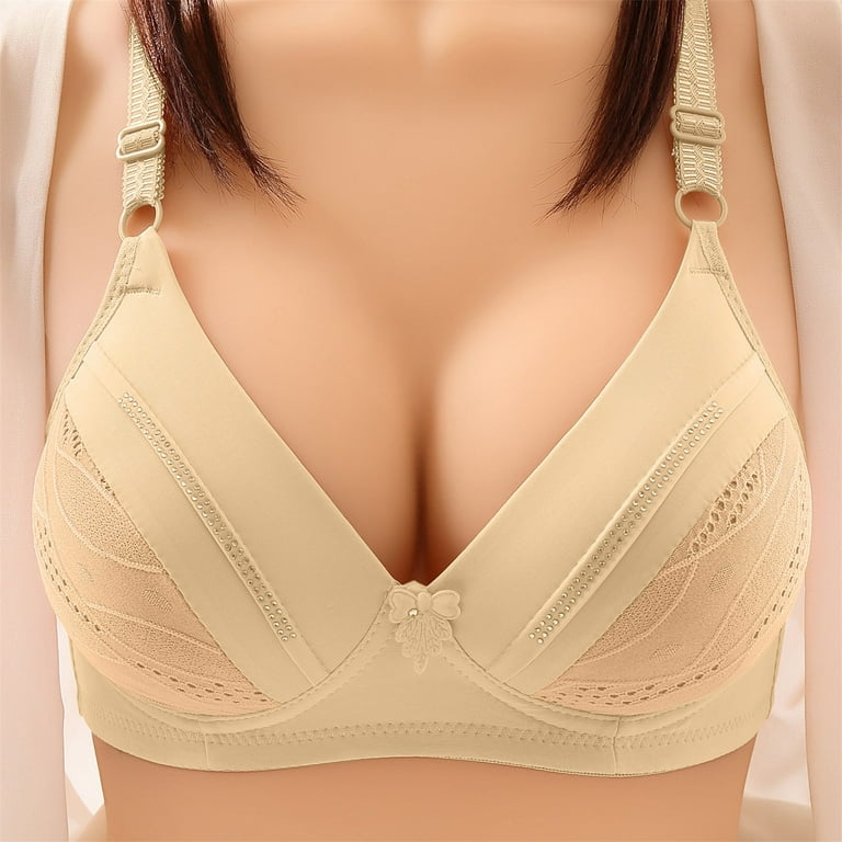 Mrat Cute Bras for Women Woman'S Comfortable Lace Breathable Bra Underwear  No Rims Lace Bralettes for Women S-347 Beige S