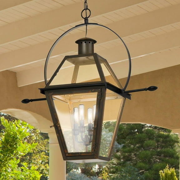 Luxury Vintage Pendant, Large Size: 29.50''H x 27.50''W, with French Country Style Elements, Industrial Bronze Finish, UQL1860 from the Paris Collection by Urban Ambiance