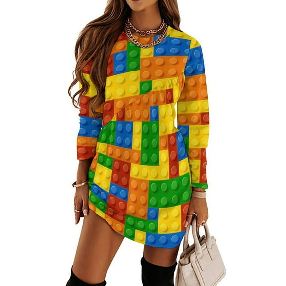Building Blocks Construction Brick Loose Dress Evening Dress Summer Dresses for Women Luxury Dress Long Sleeved Dress