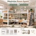 thumbnail image 5 of DTTRA Quad Twin Metal Bunk Bed Frame for 4 Sleepers, Built-In Wardrobe, Open Shelves and 5 Fabric Drawers, White, 5 of 8