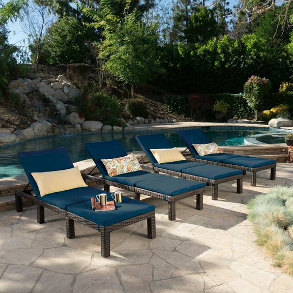 Lilyana Outdoor Chaise Lounge With Cushion, Set of 4, Multibrown, Blue
