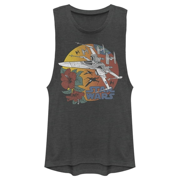 Junior's Star Wars: The Rise of Skywalker Tropical X-Wing Festival Muscle Graphic Tee Charcoal Medium