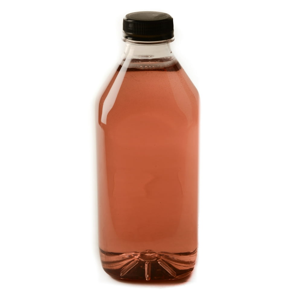 [10 PACK] Empty Clear Plastic Juice Bottles with Tamper Evident Caps 32