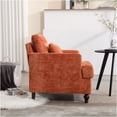 thumbnail image 6 of JERFIT Modern Chenille Accent Chair with Button Tufting and Studded Detail, Mid-Century Solid Wood Frame Lounge Armchair for Living Room, Bedroom, Office in Dark Orange, 6 of 9