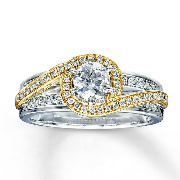 Designer White and Yellow Gold Round Diamond Engagement Wedding Ring