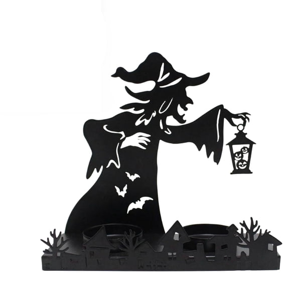 Halloween Witch Tealight Holder Metal Candle Holder (1, Black) | Witch Shadow Projection Candle Stand, Black Metal Tabletop Centerpiece Decoration for Home Mantel Shelf Display