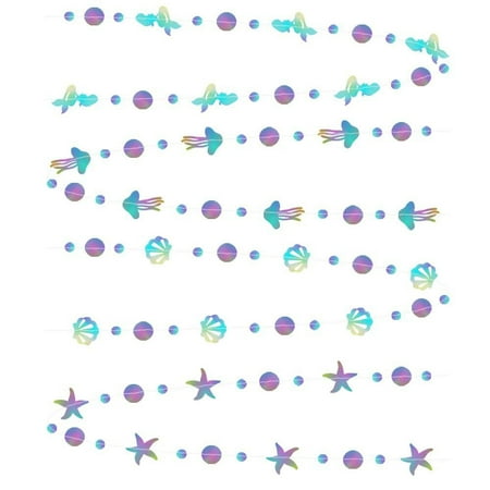 Iridescent Garland, Jellyfish Seashell Starfish Pearl Holographic Paper Streamer