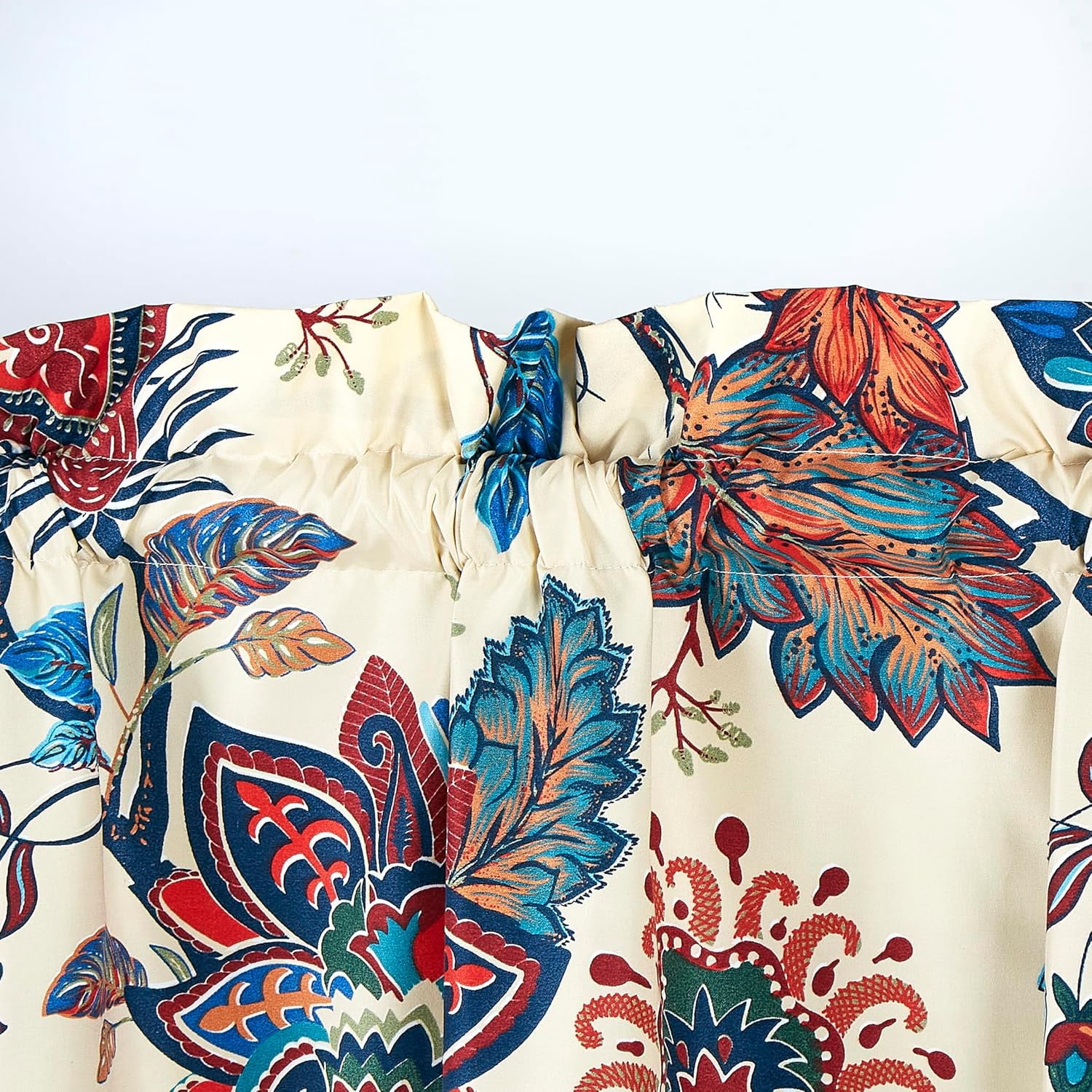 Chezmoi Collection 4-Piece Paradise Floral Window Curtain Set with Sheer Backing, Multicolor Blue Red Orange Cream Printed Microfiber, 120 inch x 84 inch