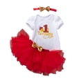 thumbnail image 3 of HCYSFG Girls 1st Birthday Outfit Sets 3 Piece Crewneck Short Sleeve T Shirt Tutu Skirt And Bow Headband Party Clothing Sets Bow Detail Matching Sets, 3 of 3