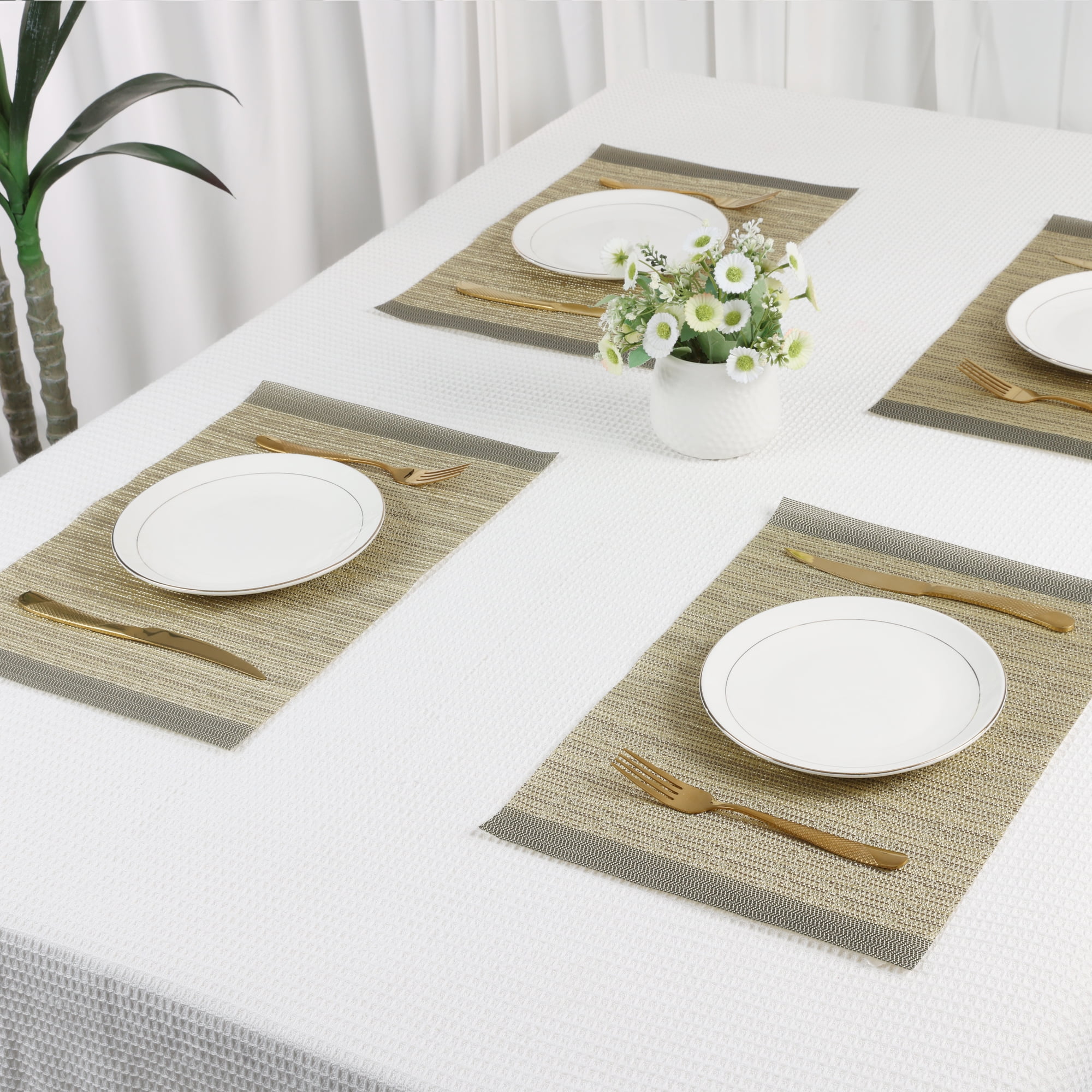 Unique Bargains Set of 8 Washable Placemats for Kitchen Dining Table Decor Gold