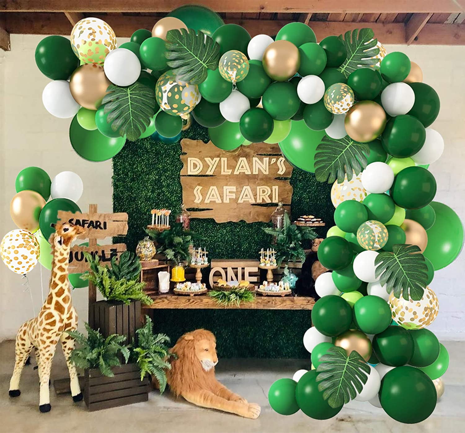 moe los van lava 140Pcs Jungle Party Balloons Garland Arch Kit, Gold Green Balloons Dinosaur  Party Decoration with Palm Leaves for Safari Animal Wild One Birthday Baby  Shower Decoration Party Supplies - Walmart.com