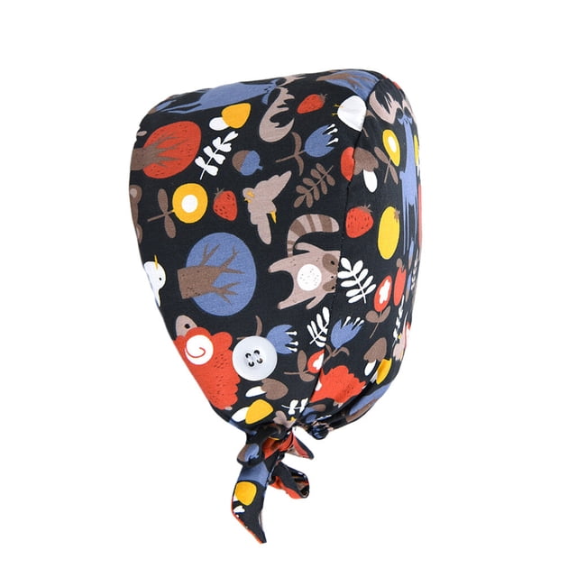 Operating Hats Nurse Gourd-shaped Headwear Pure Color Comfortable Surgical Caps with Pattern Headgear with Buttons Unisex Work Uniform Working Caps Type 18