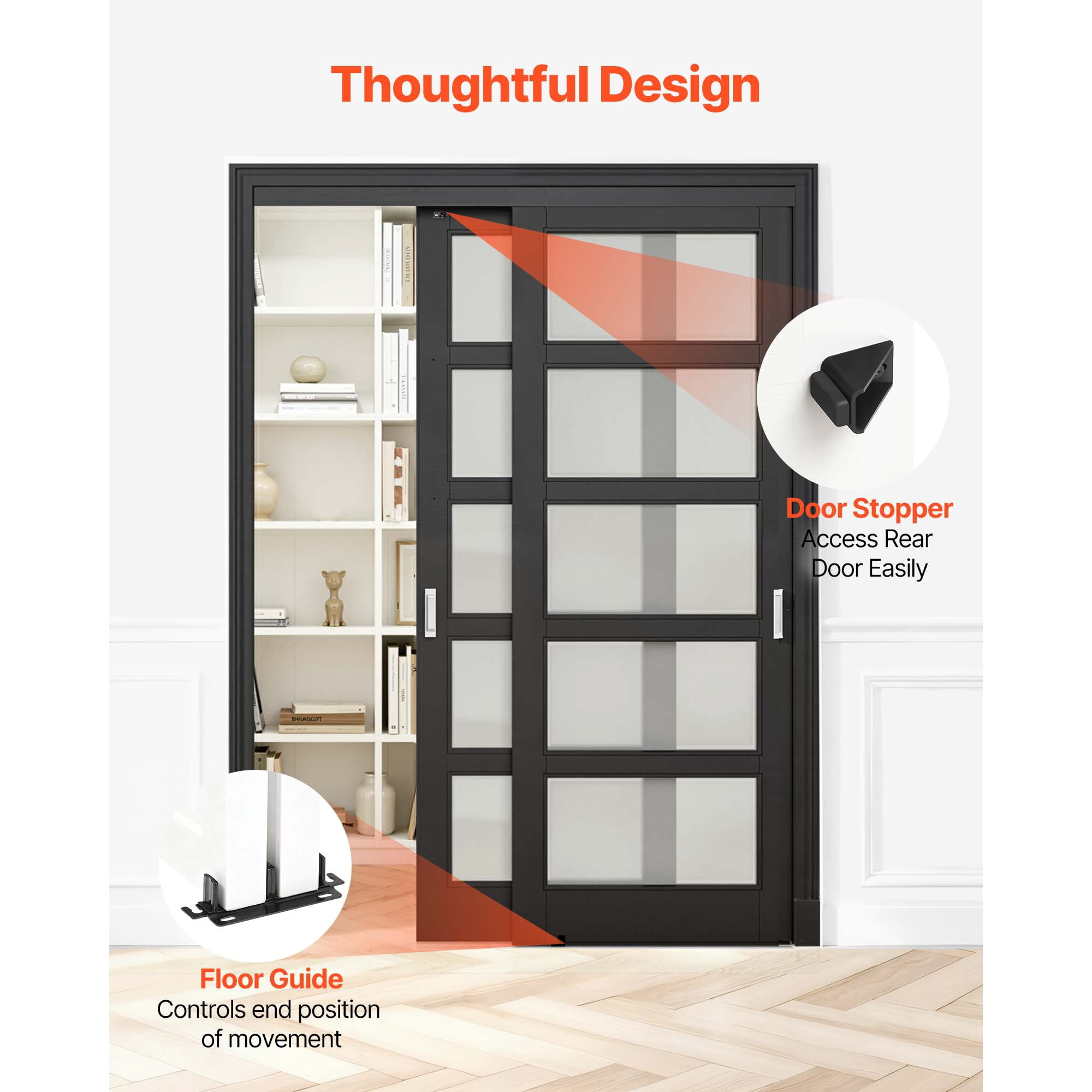 KFFKFF 5 ft Aluminum Alloy Bypass Sliding Door Hardware Kit, Dual-Track System for Smooth and Quiet Operation, Easy Installation, Fits Doors 1" to 1 3/4" Thick and 30" Wide, Ideal for Closets
