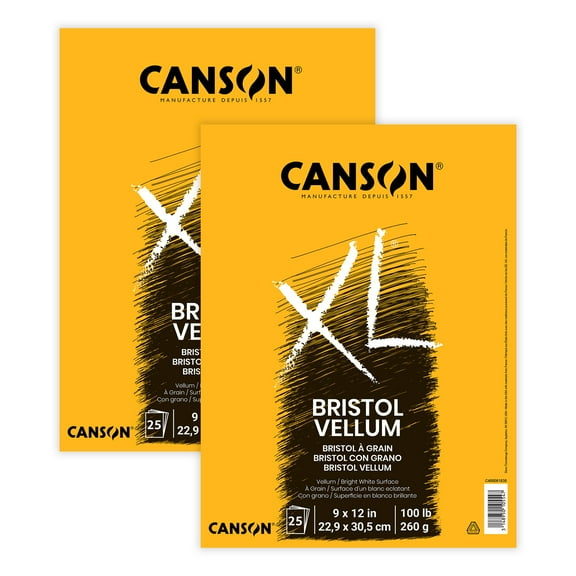 Canson XL Series Bristol Pad, Vellum Finish, Foldover Binding, 25 Sheet, 9x12 inch, Pack of 2