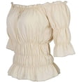 thumbnail image 2 of Pirate Shirt Women Boho Blouse Off Shoulder Ruffle Shirts Beige L, 2 of 4