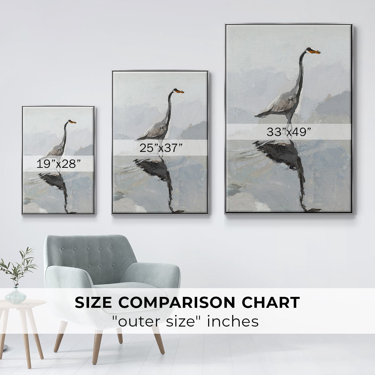 Heron Framed Premium Gallery Wrapped Canvas - Ready to Hang - 27 x 41 - Silver Floating Frame