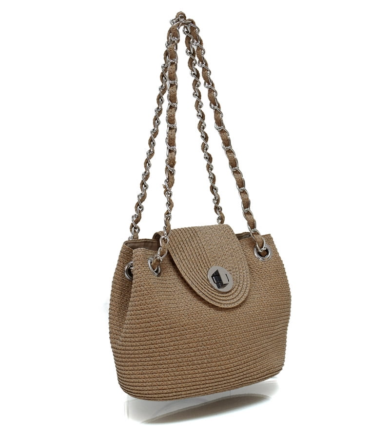 MAGID WOMEN'S PAPER STRAW BAG WITH DOUBLE CHAIN SHOULDER STRAPS ...