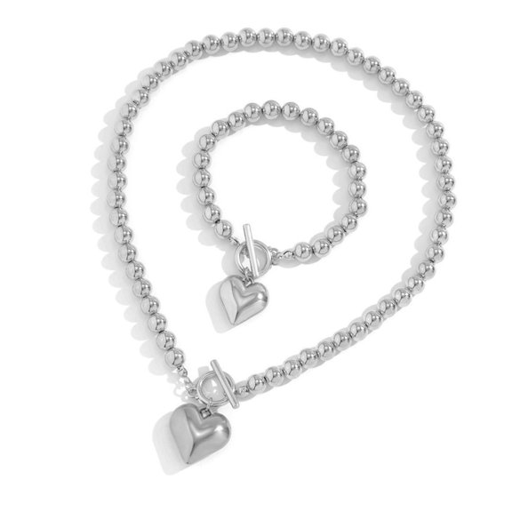 Giaone Heart Pendant Bracelet Necklace for Women Wedding Party Jewelry Accessories Set