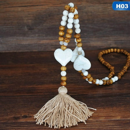 Moravian Star Jewelry KABOER Womenand#39;S Fashion Bohemian Wind Handmade Stone Jewelry Long Necklace Star Butterfly Heart Stone Tassels Necklace Wooden Bead Necklace For Ladies Sweater Necklace ()
