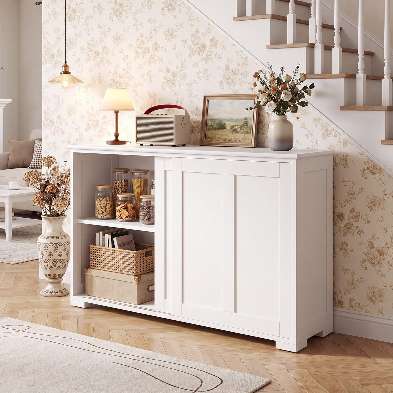 Costway 42" Sideboard Buffet Cabinet Wooden Kitchen Storage Cabinet White