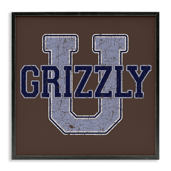 Stupell Industries Grizzly U College University Novelty & Humor Painting Black Framed Art Print Wall Art, 12 x 12
