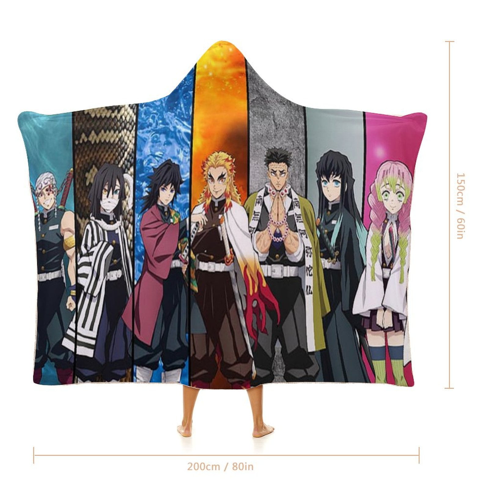 Demon Slayer Wearable Blanket Cloak Arctic Velvet Hooded Blanket Soft Fuzzy Hoodie Blanket Cape for Adults Kids 60"x80"
