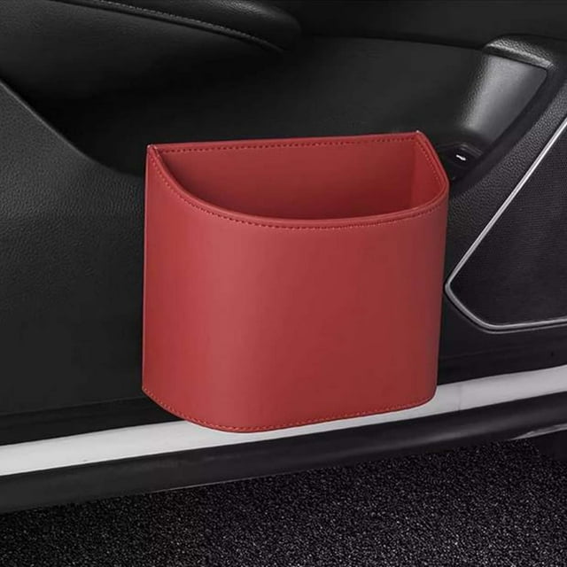 Leather Car Door Cup Holders Hanging Leather Car Trash Bin Storage Box Multifunctional Car Door Side Storage Box
