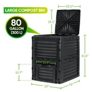 HomGarden 80Gal Composting Bin Large Composter Tumbler BPA-Free Black