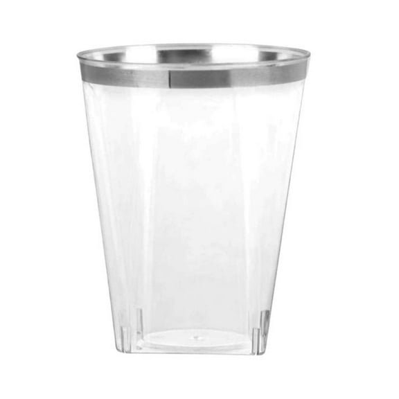 Disposable Plastic Clear 10oz Silver Rim Square Bottom Tumblers:6CT