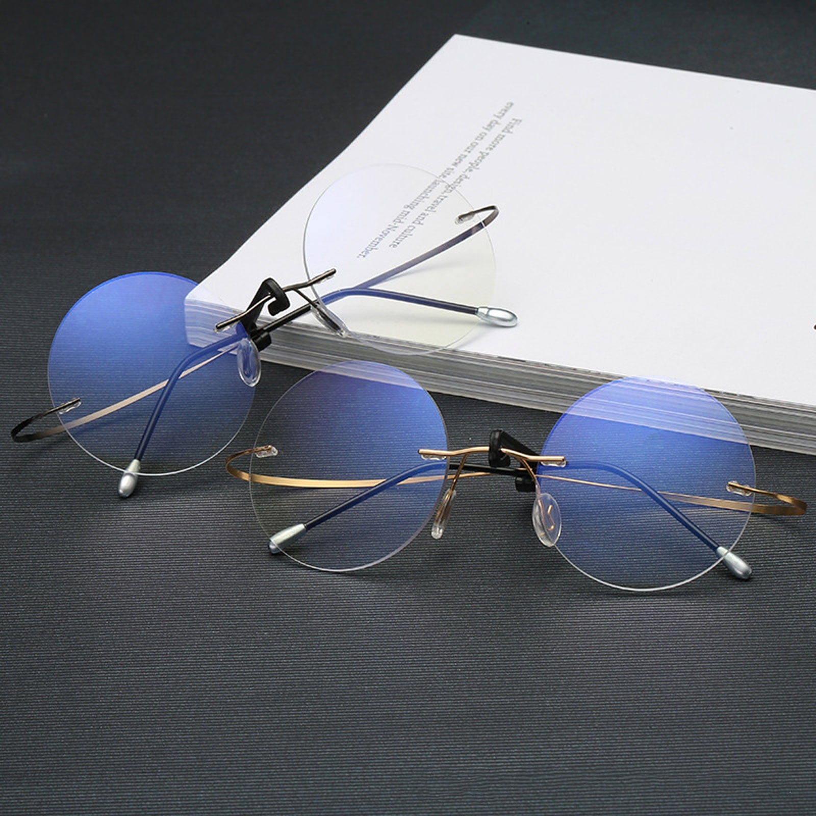 2 Pairs of Steve Jobs 48mm Retro Rimless Blue Light Blocking Oversized Reading Glasses 3.50 Mens Round Presbyopic Glasses Womens Lightweight Flexible Readers +3.5